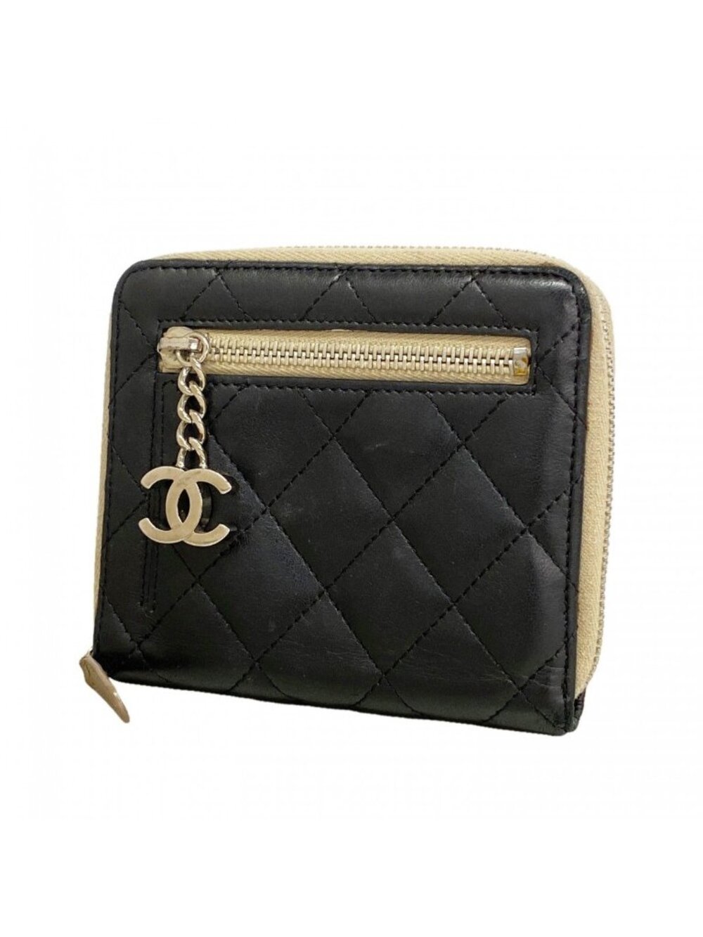 Chanel Wallet Quilted Lambskin Black Silver
